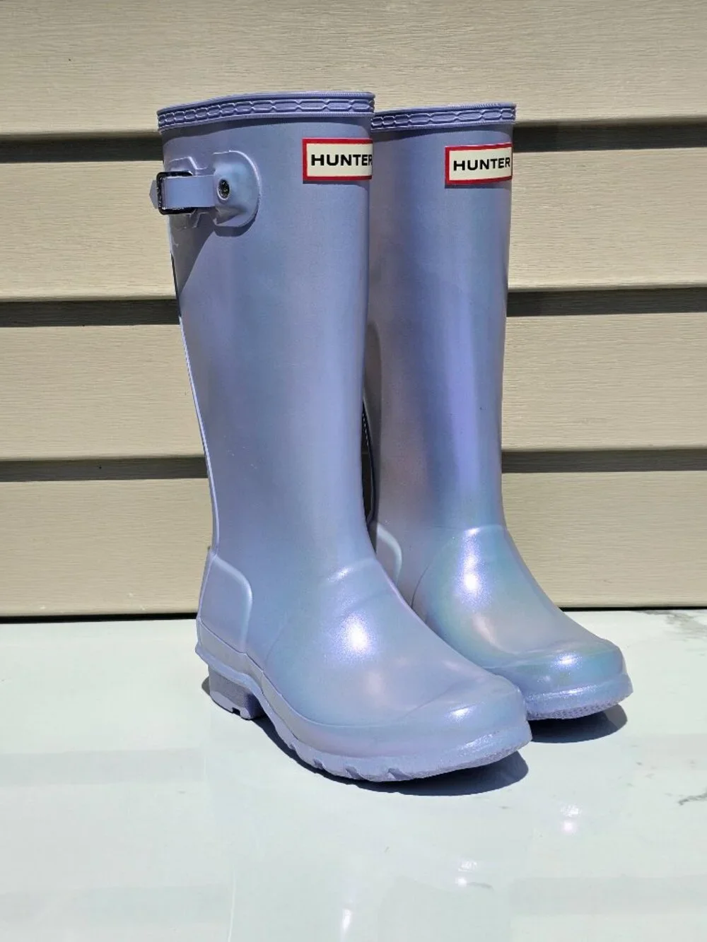 Hunter Nebula Kids Tall Rain Boots (light purple iridescent finish)